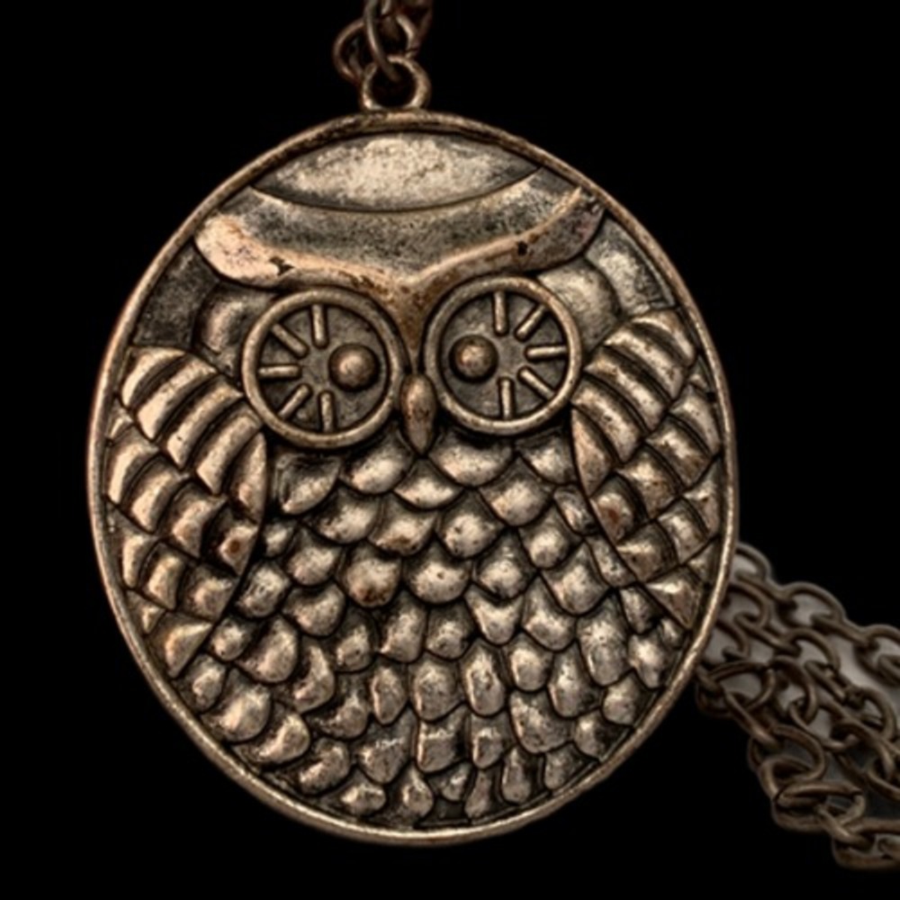 Claire's Necklace Women OS Owl Pendant Silver Antiqued Long Chain Boho EUC